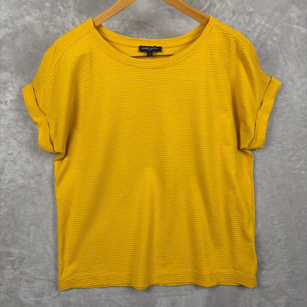 Mario Serrani Italy Womens L Marigold Yellow Textured Knit Cuffed Sleeve Top